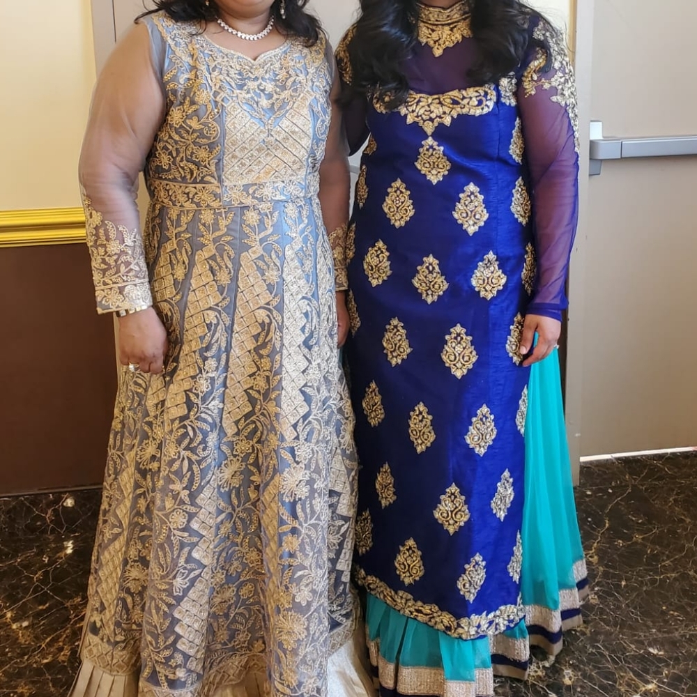 Lehenga Anarkali Blue and Turquoise Chiffon Wedding Dress